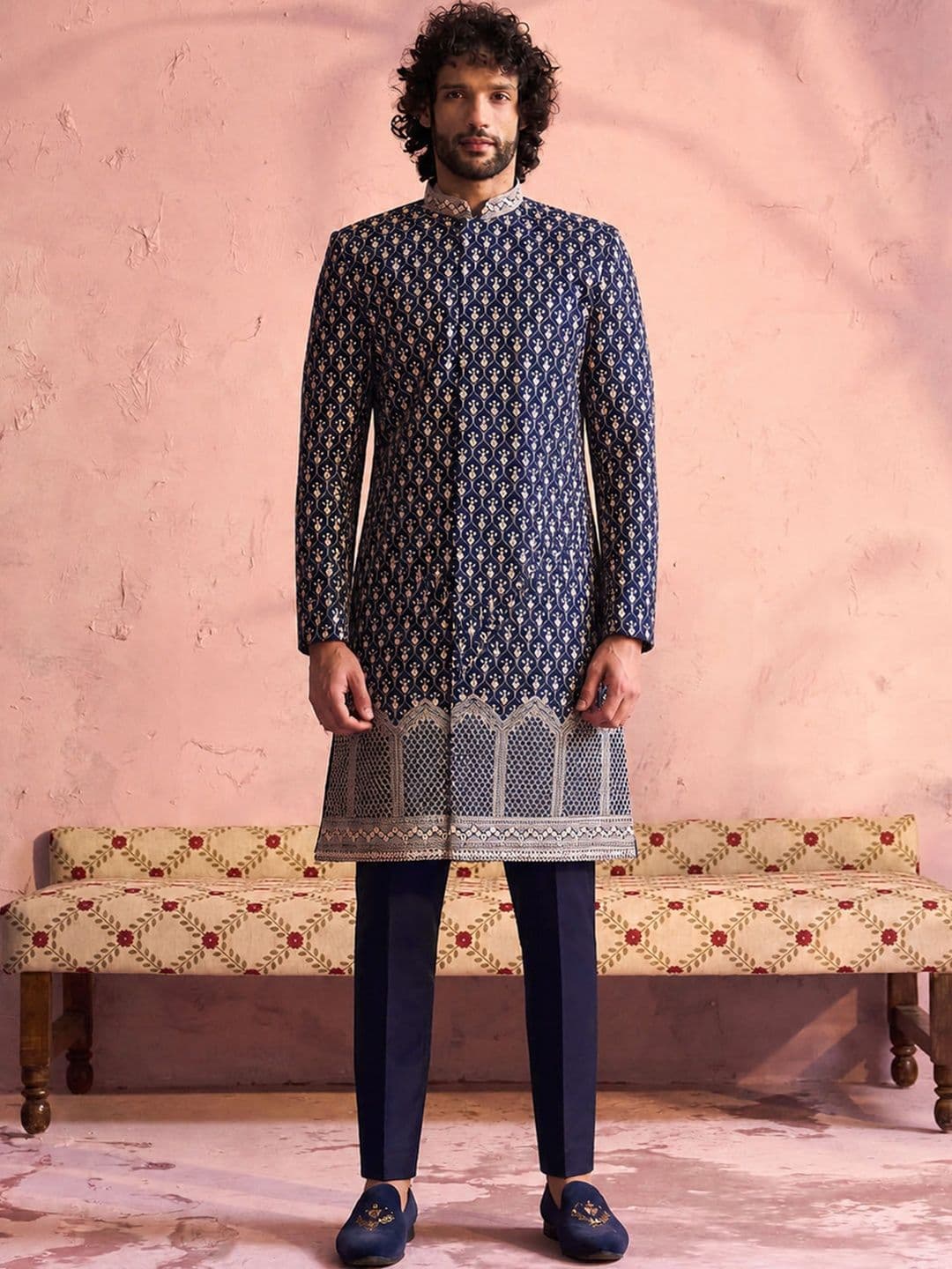 VASTRAMAY Embroidered Mandarin Collar Sherwani - view 1
