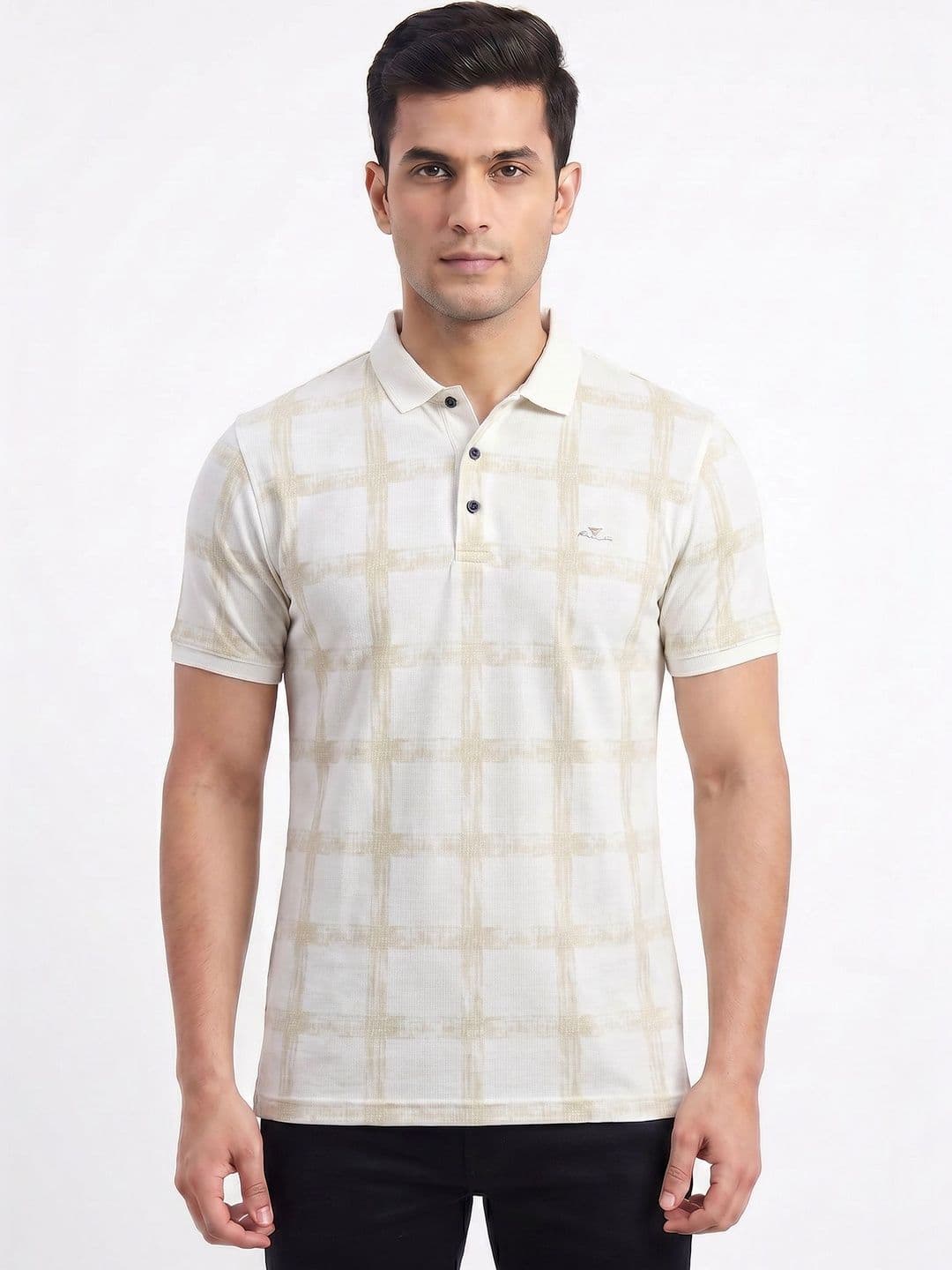 Plugin Men Checked Polo Collar T-shirt - view 1