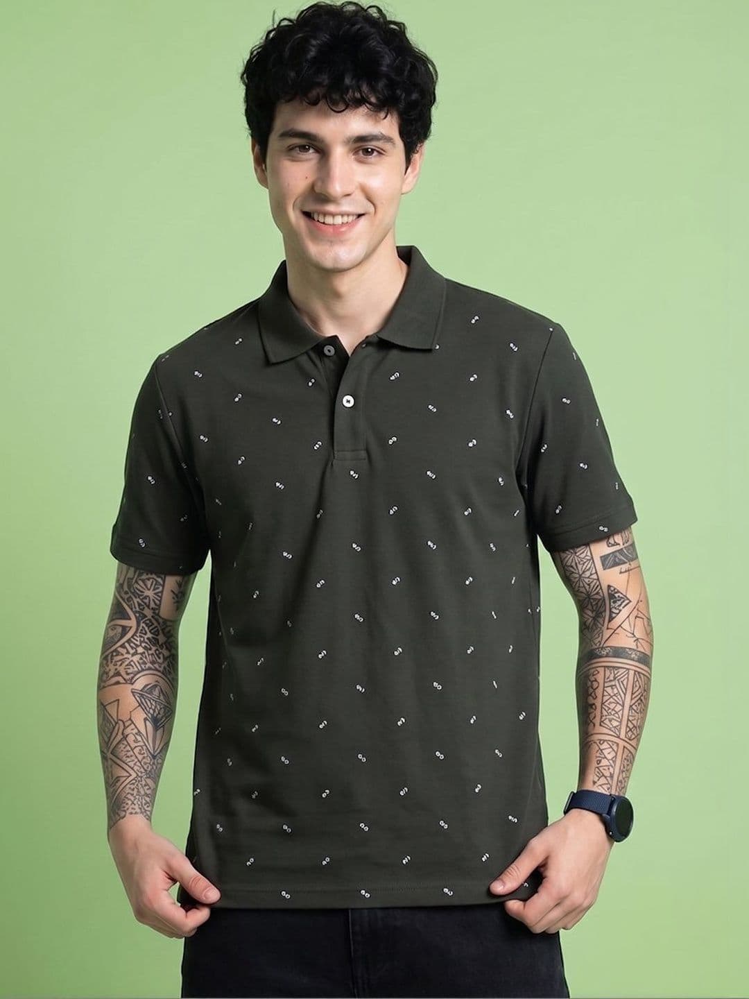 AIN6 Men Printed Polo Collar T-shirt - view 1