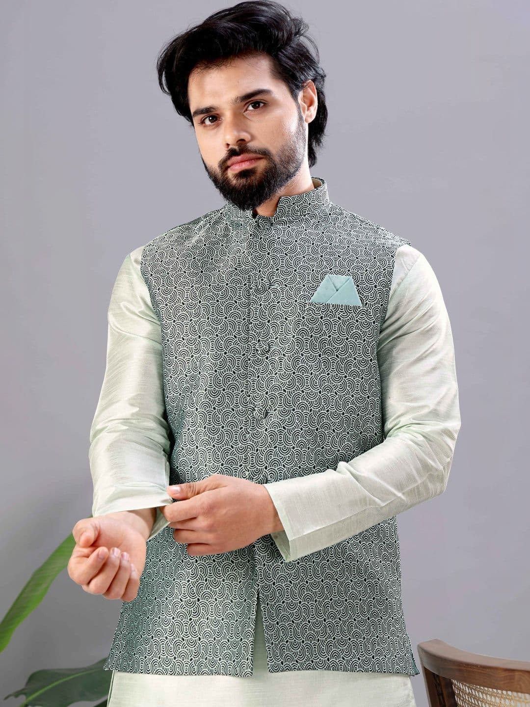 MODERN MUGHALS Woven Design Nehru Jacket - view 1