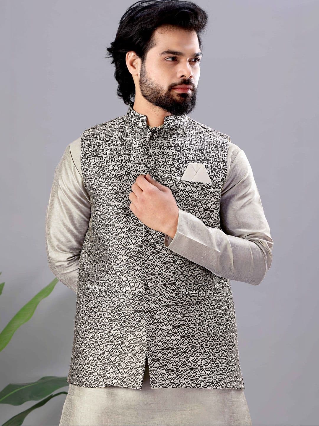 MODERN MUGHALS Woven Design Nehru Jacket - view 1