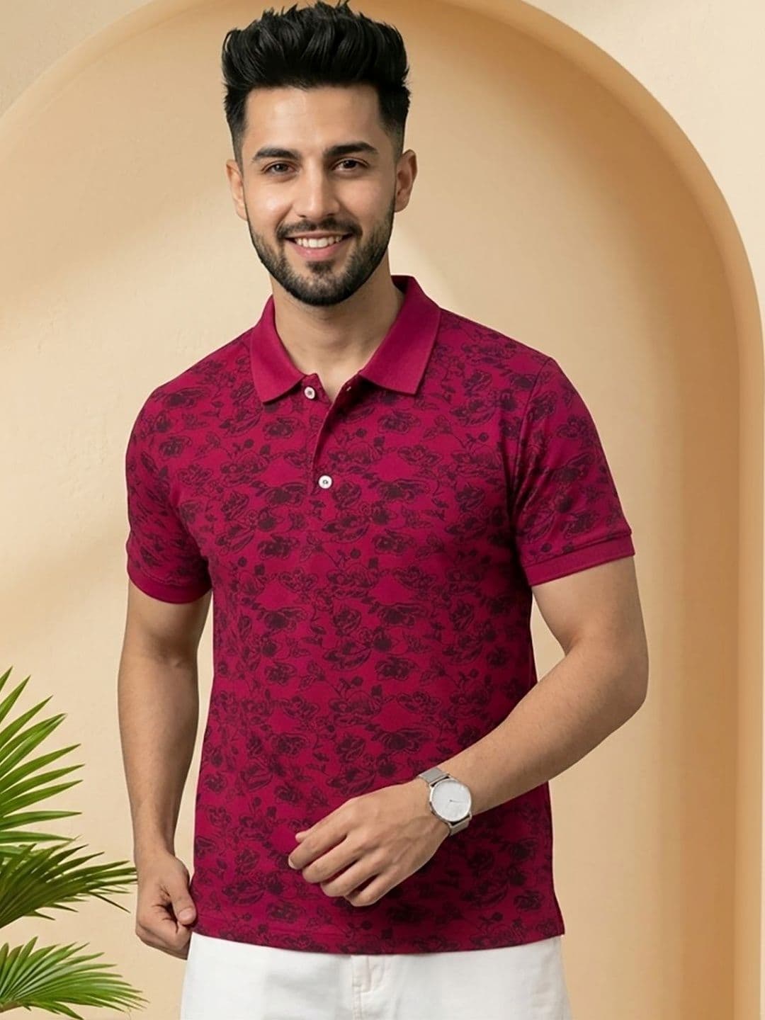 RELANE Men Floral Printed Polo Collar T-shirt - view 1