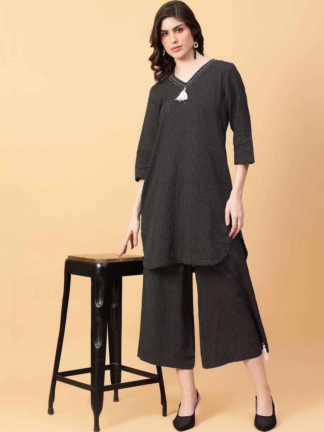 Milvia Cotton Striped Tunic with Palazzos - view 1