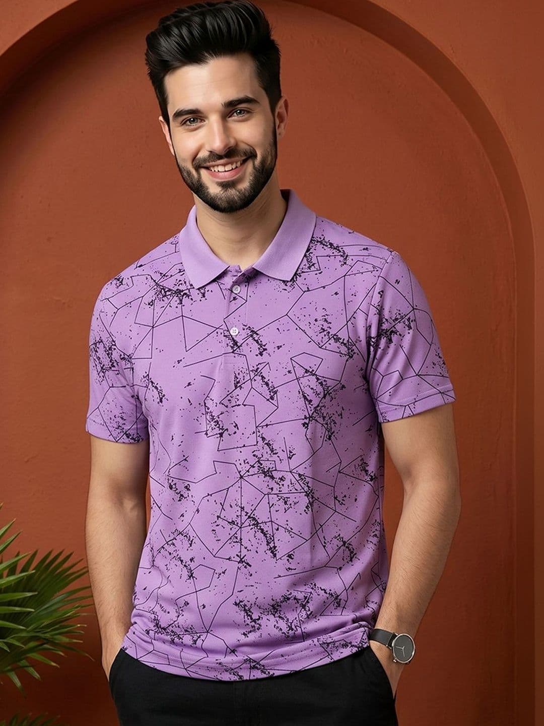 RELANE Men Printed Polo Collar T-shirt - view 1