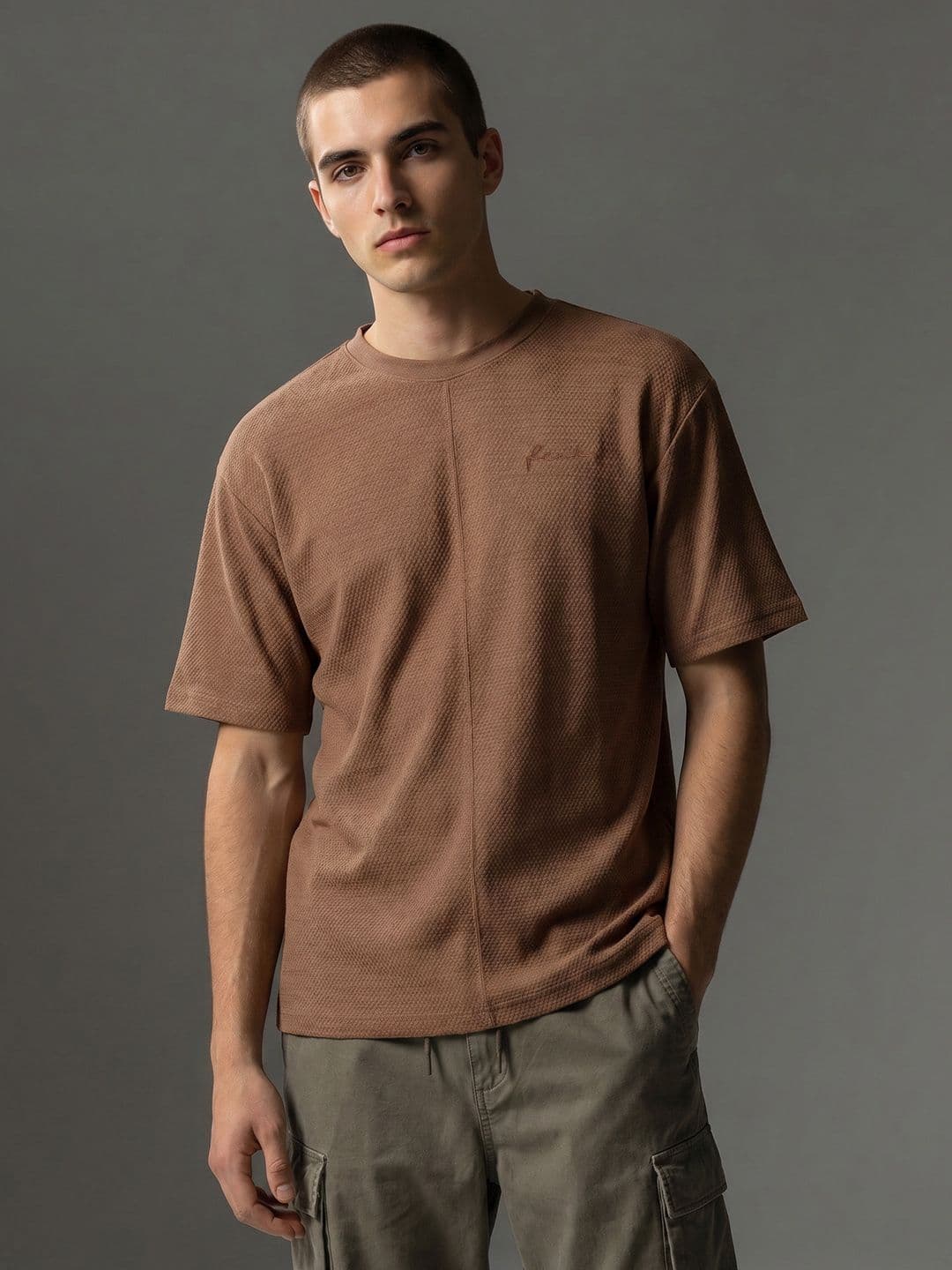 FCUK Oversized Fit Self Design Textured T-shirt - view 1