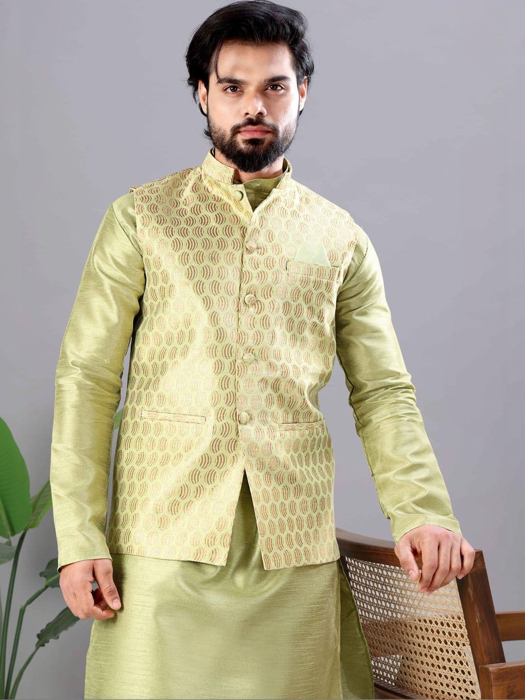 MODERN MUGHALS Woven Design Nehru Jacket - view 1