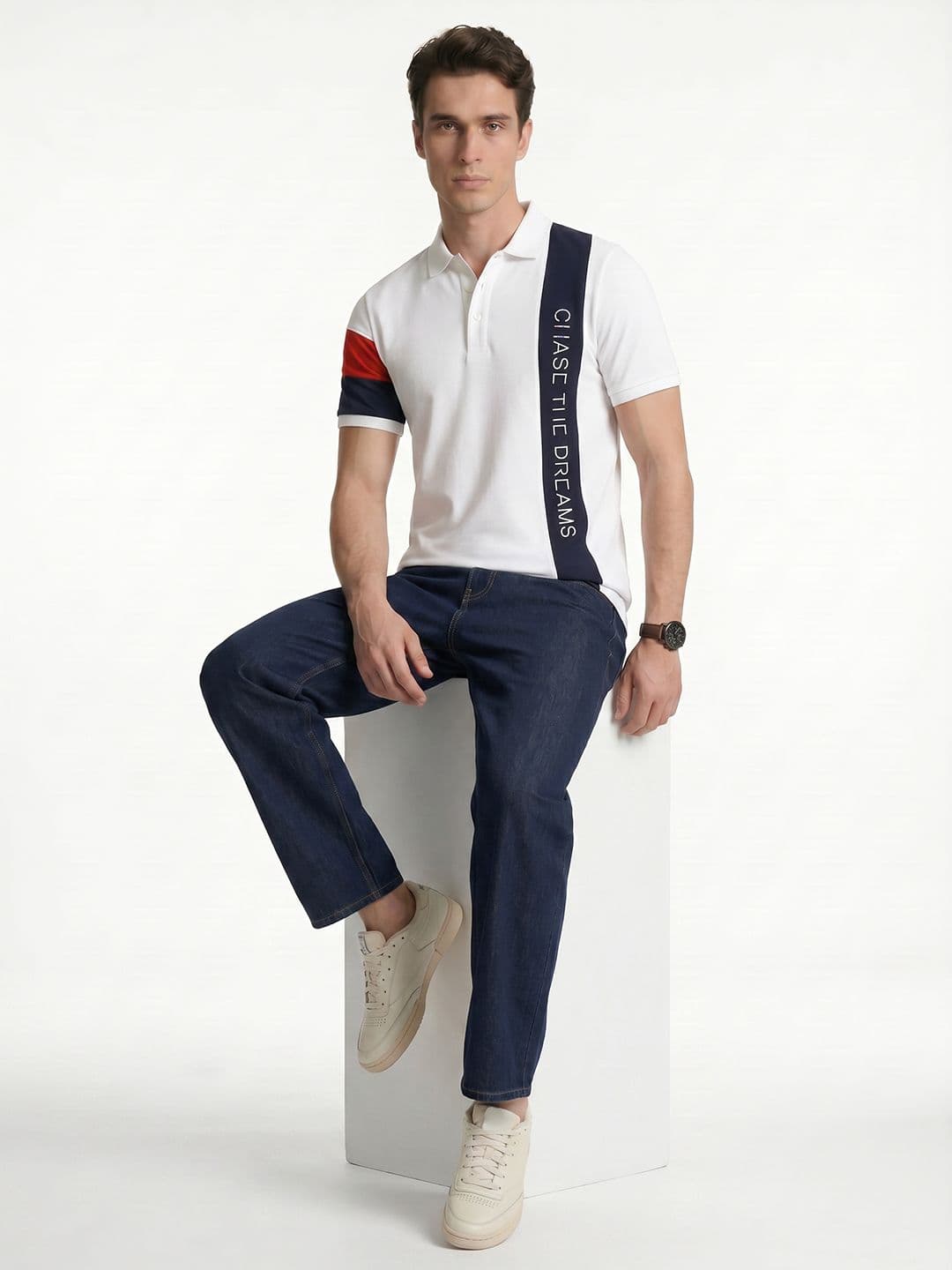 Integriti Colourblocked Polo Collar Pure Cotton Slim Fit T-shirt - view 1