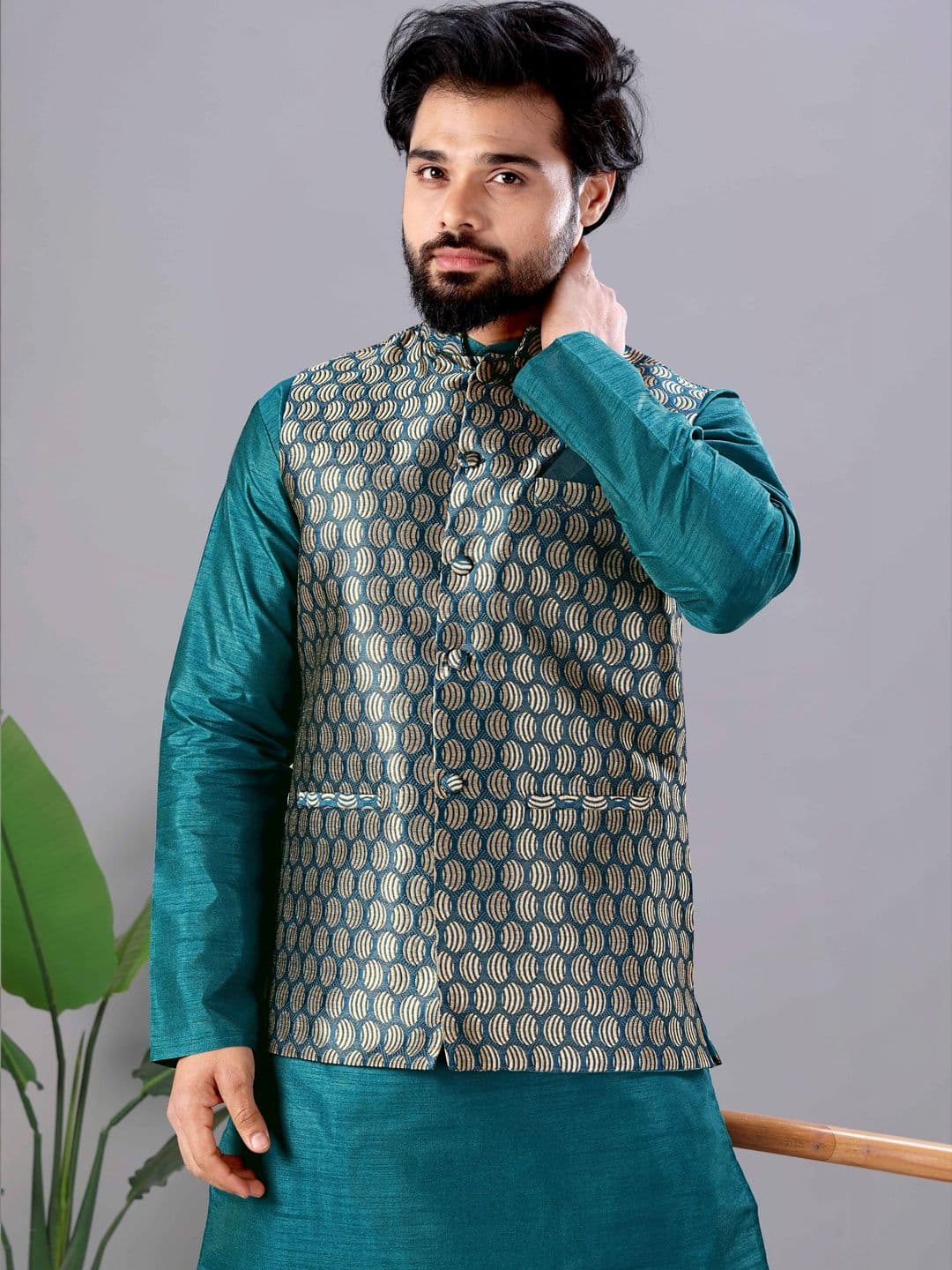 MODERN MUGHALS Woven Design Nehru Jacket - view 1
