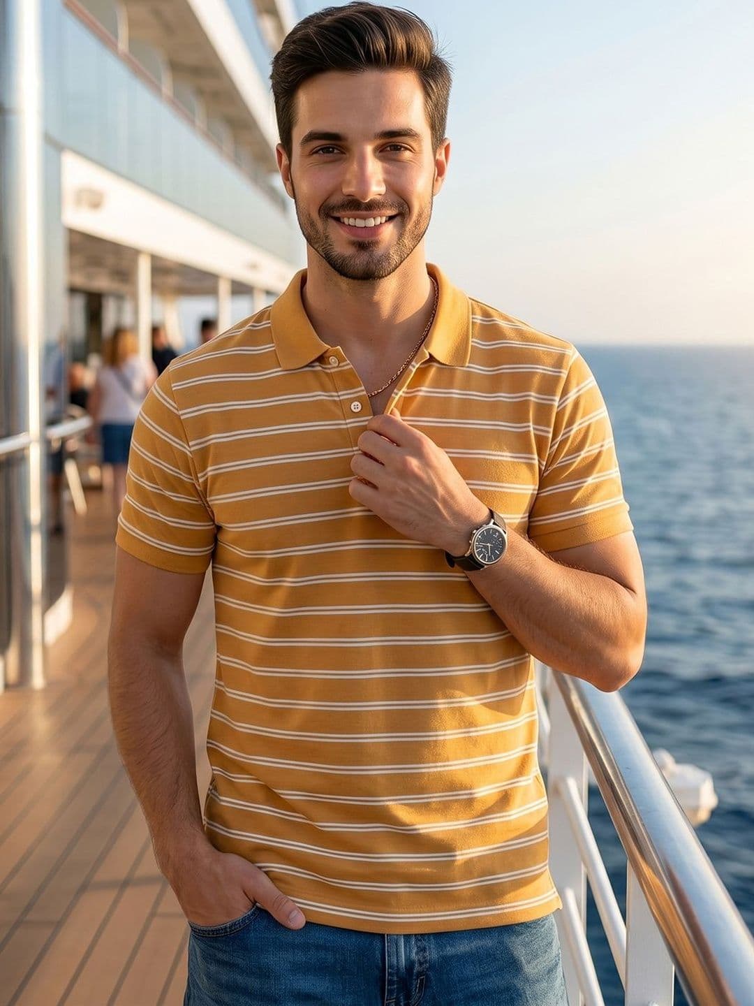 RELANE Men Striped Polo Collar T-shirt - view 1