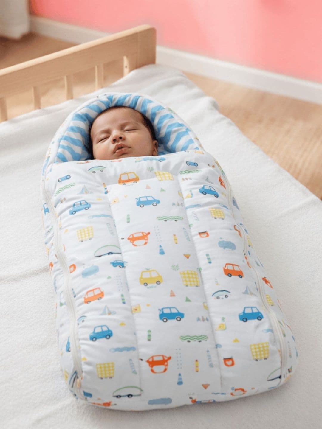Playful Plunge Blue & White Cartoon Characters Cotton 1 Piece Crib Regular Bedding Set - view 1