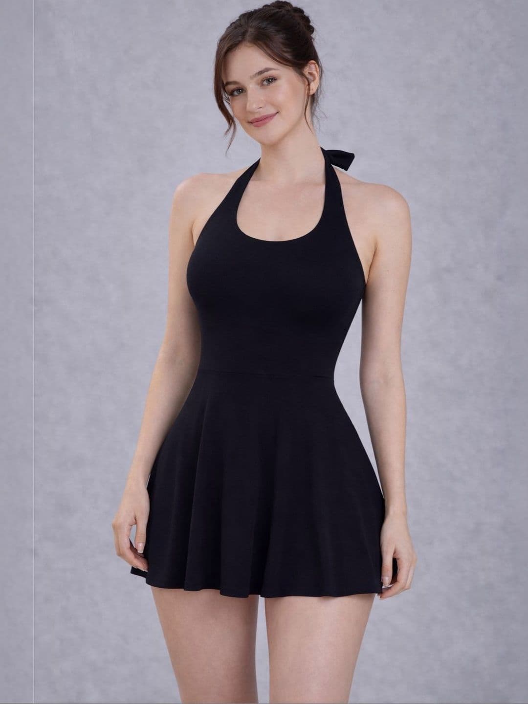 Raxedo Nylon Halter Neck Swimming Dress - view 1