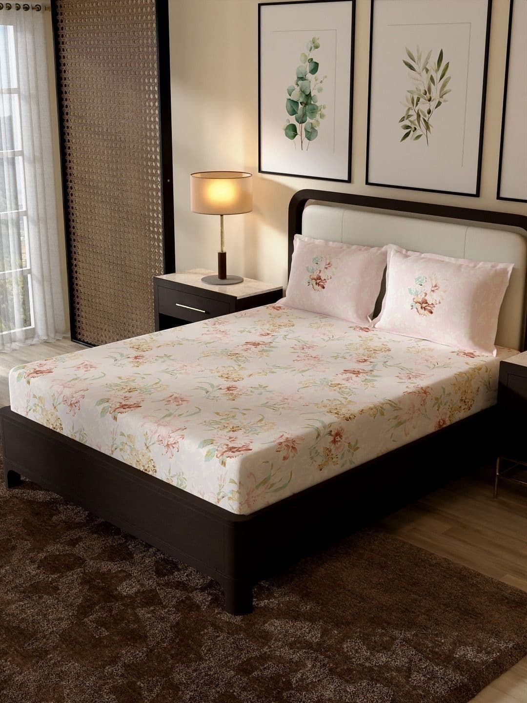 Portico New York Signature Off White Floral 210 TC Bedsheet with 2 Pillow Covers - view 1