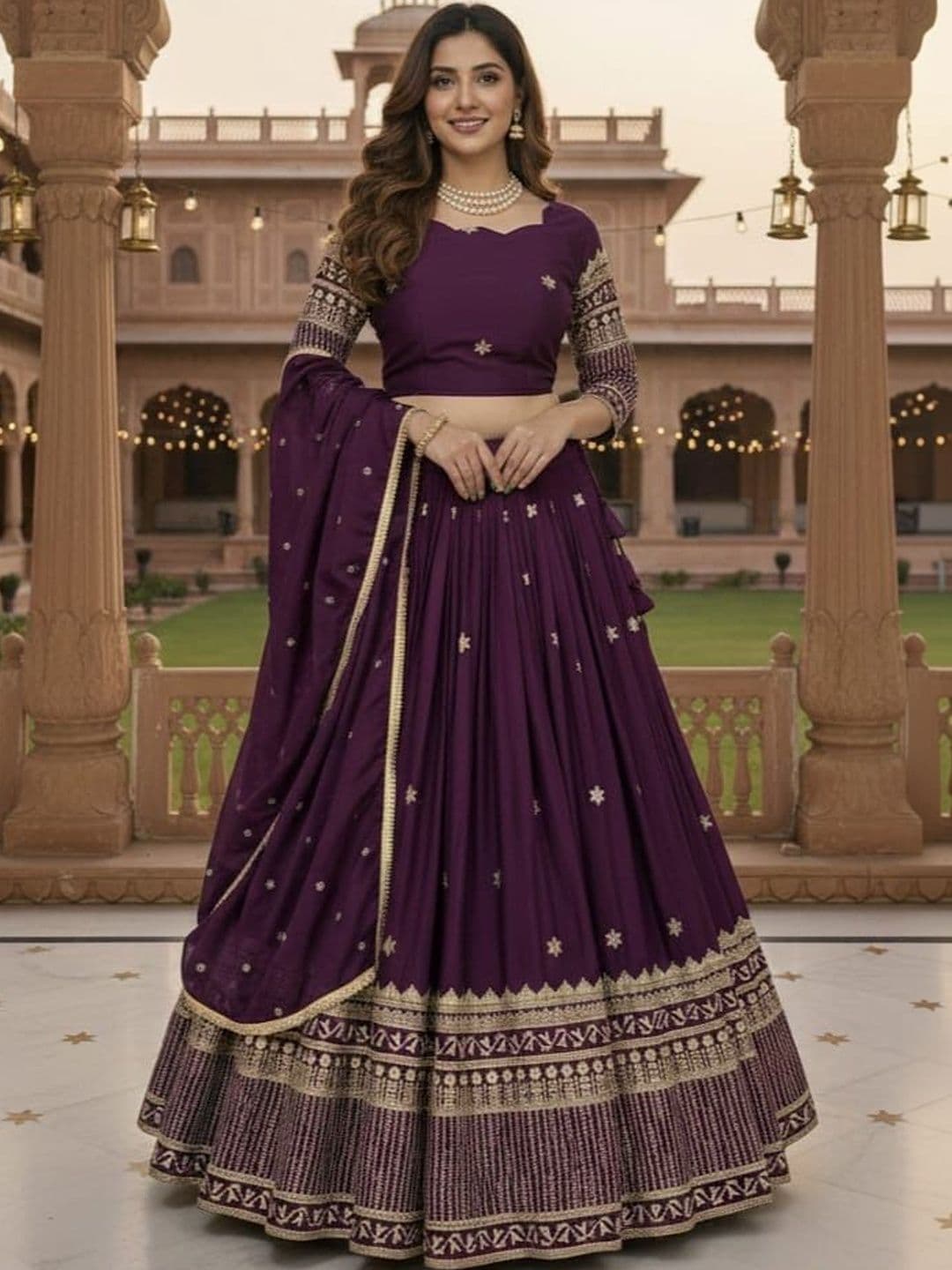 all about you Embroidered Thread Work Semi-Stitched Lehenga & Unstitched Blouse With Dupatta - view 1