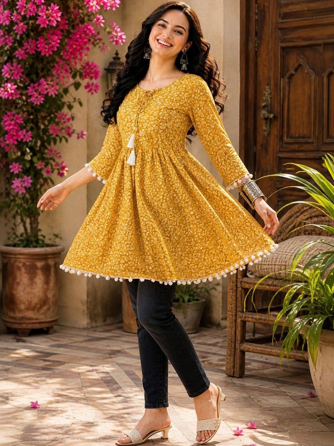 METAFAB Botanical Printed Handloom Empire Kurti - view 1