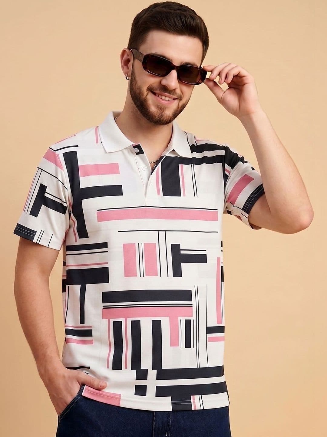 SZN Men's Abstract Geometric Polo Collar T-shirt - view 1