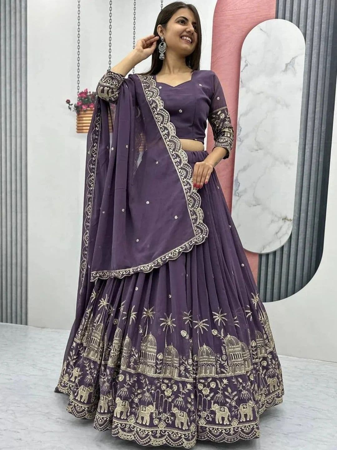 all about you Embroidered Thread Work Semi-Stitched Lehenga & Blouse With Dupatta - view 1