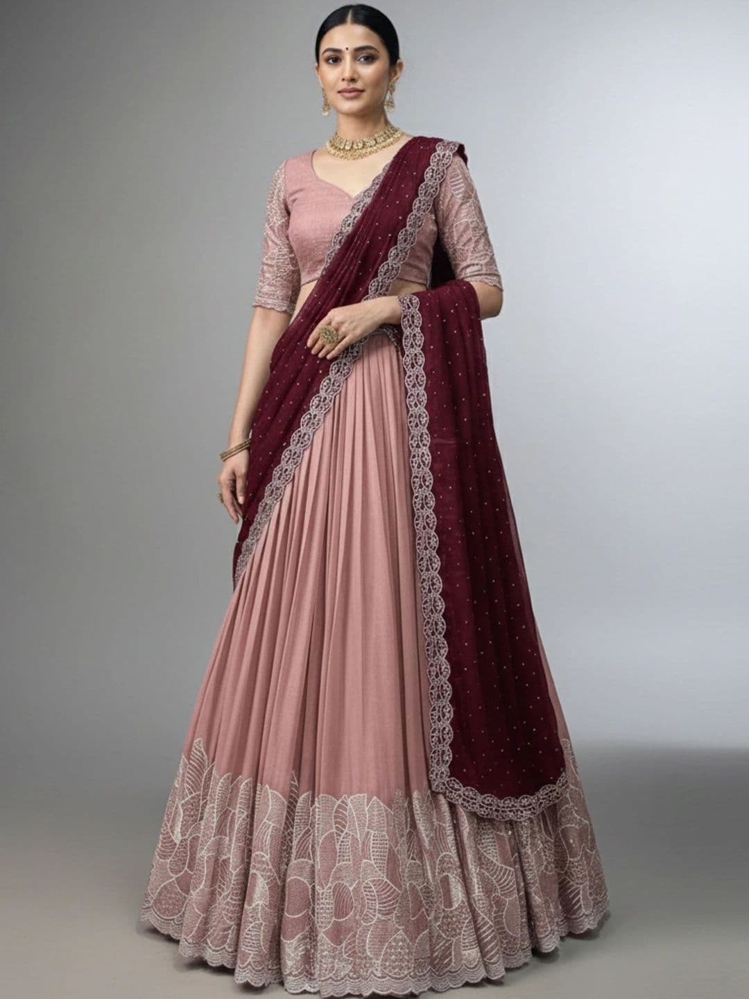 all about you Embellished Thread Work Semi-Stitched Lehenga & Blouse With Dupatta - view 1