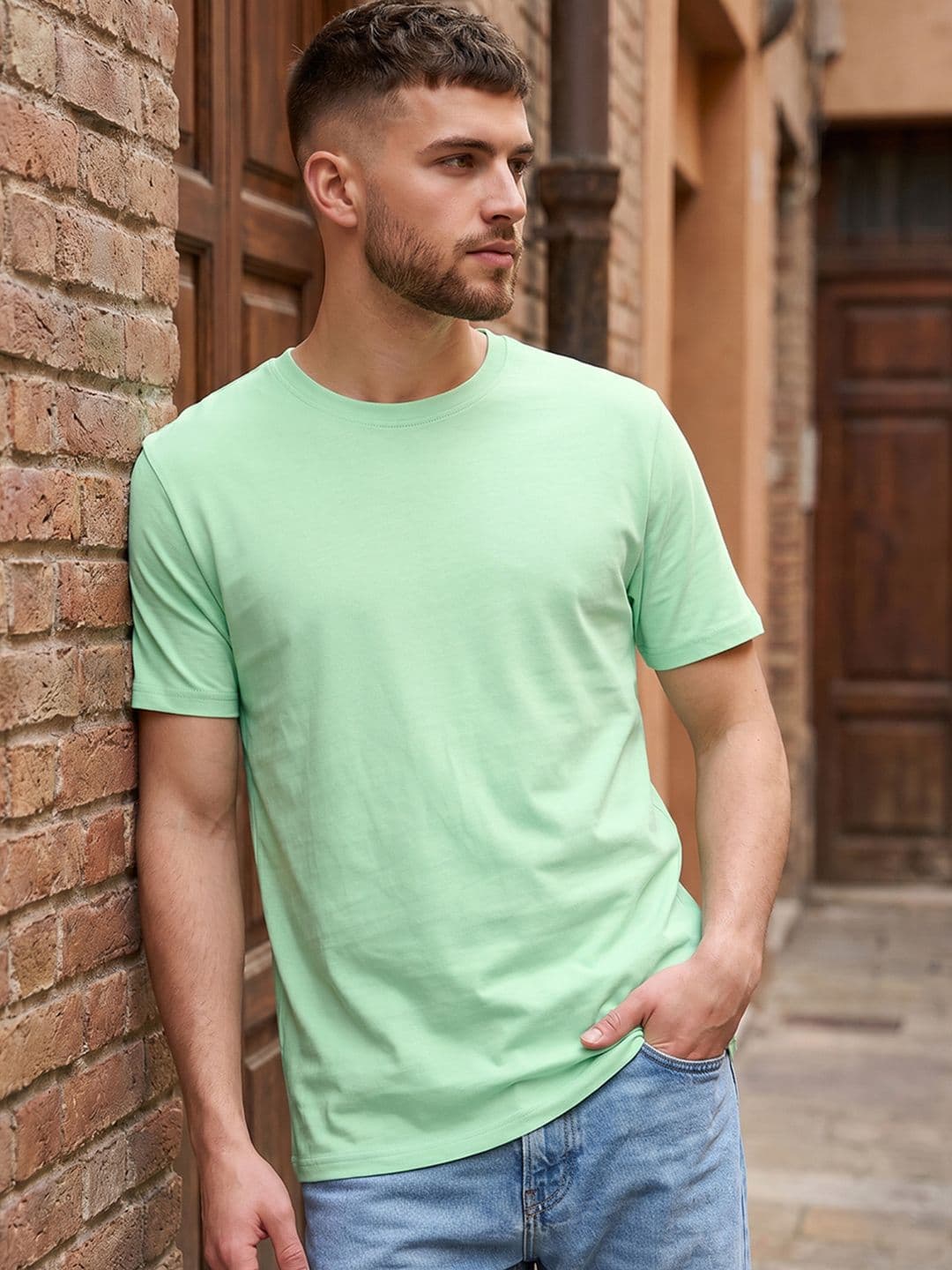 Bewakoof Men Sea Green Solid T-shirt - view 1
