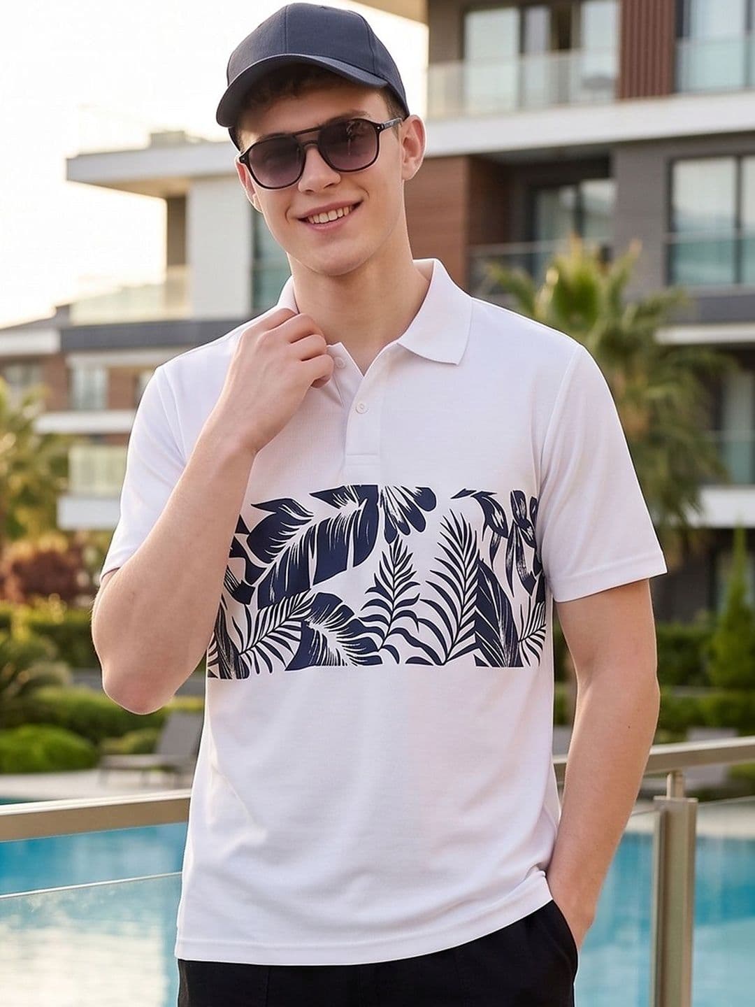 Mast & Harbour Men Floral Printed Polo Collar Tropical T-shirt - view 1
