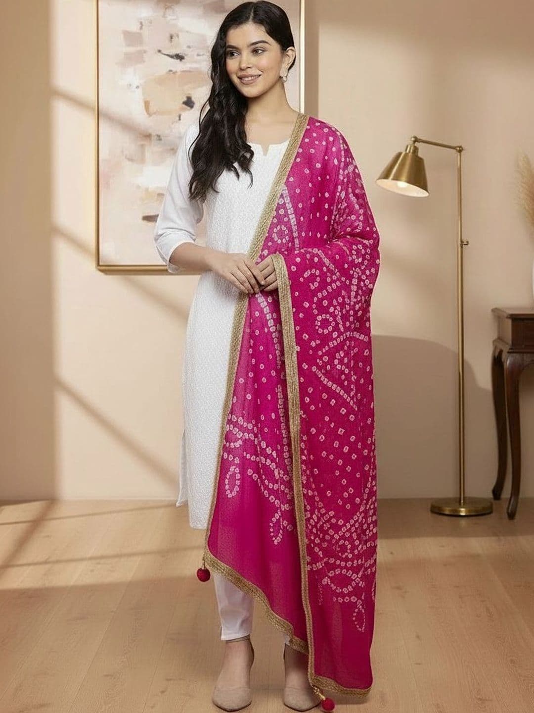 KALINI Bandhani Tie & Dye Gotta Patti Silk Blend Dupatta - view 1