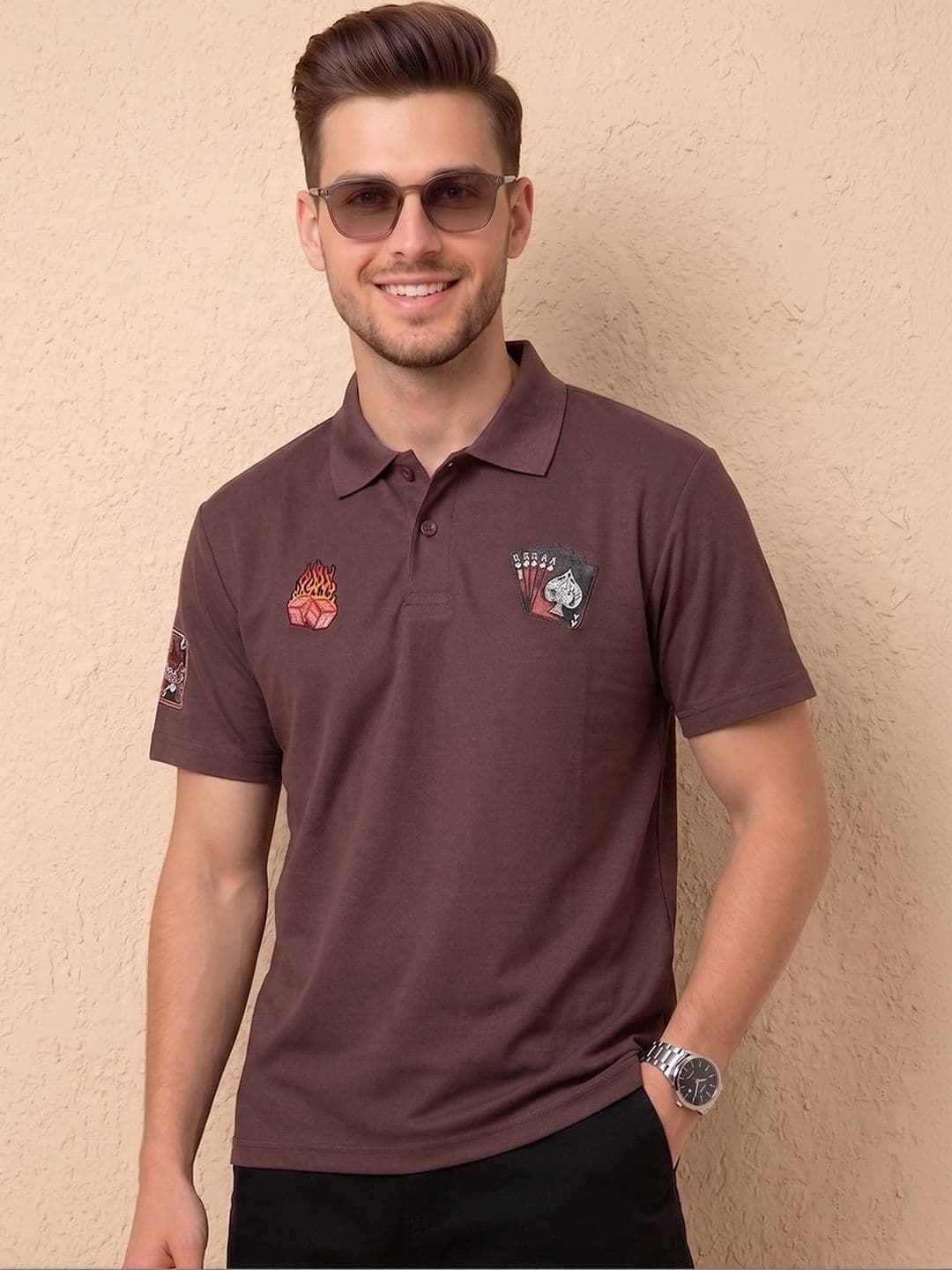Moda Rapido Men Printed Polo Collar Applique T-shirt - view 1