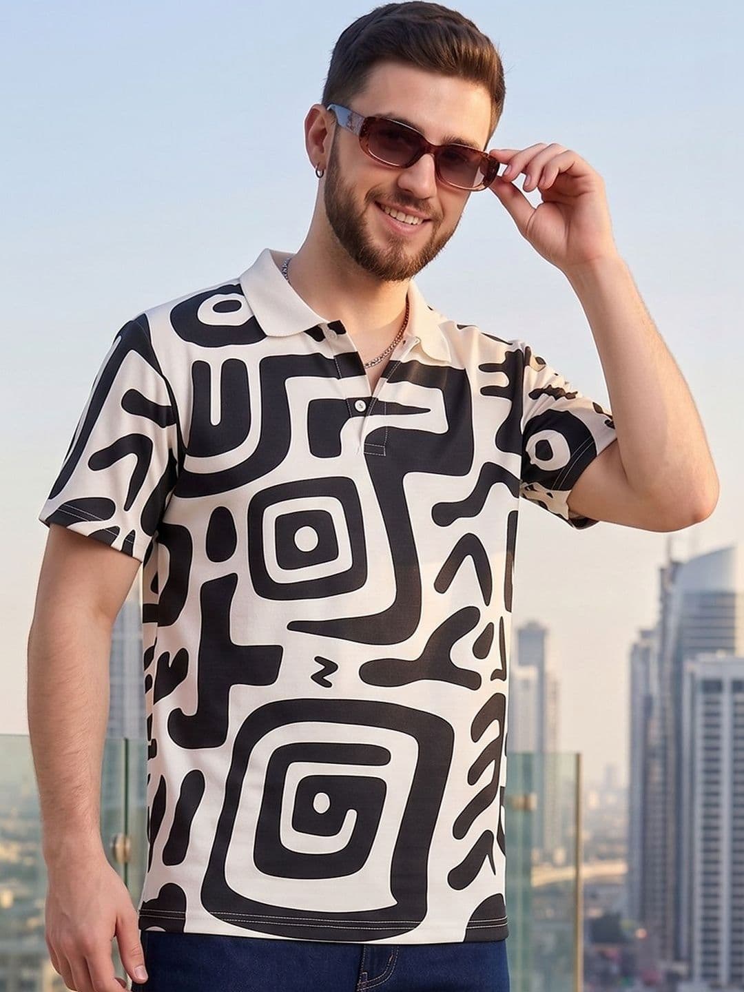 Mast & Harbour Men Printed Polo Collar T-shirt - view 1