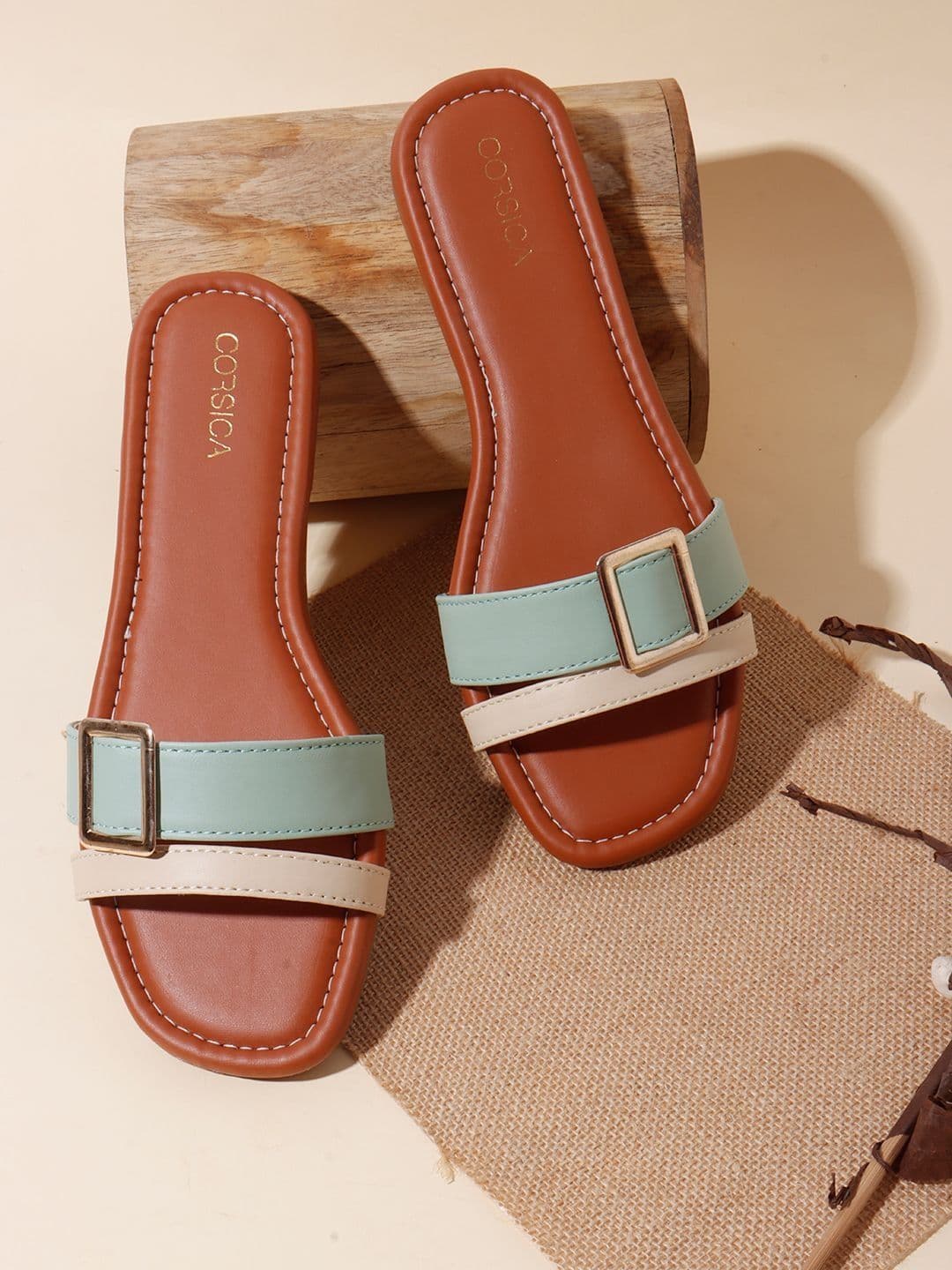 CORSICA Women Colourblocked Open Toe Flats with Buckles - view 1
