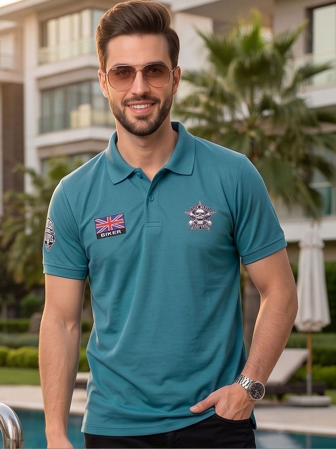 Mast & Harbour Men Brand Logo Printed Polo Collar Applique T-shirt - view 1