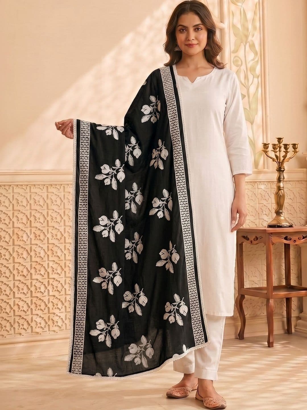Zamour Embroidered Dupatta with Thread Work - view 1