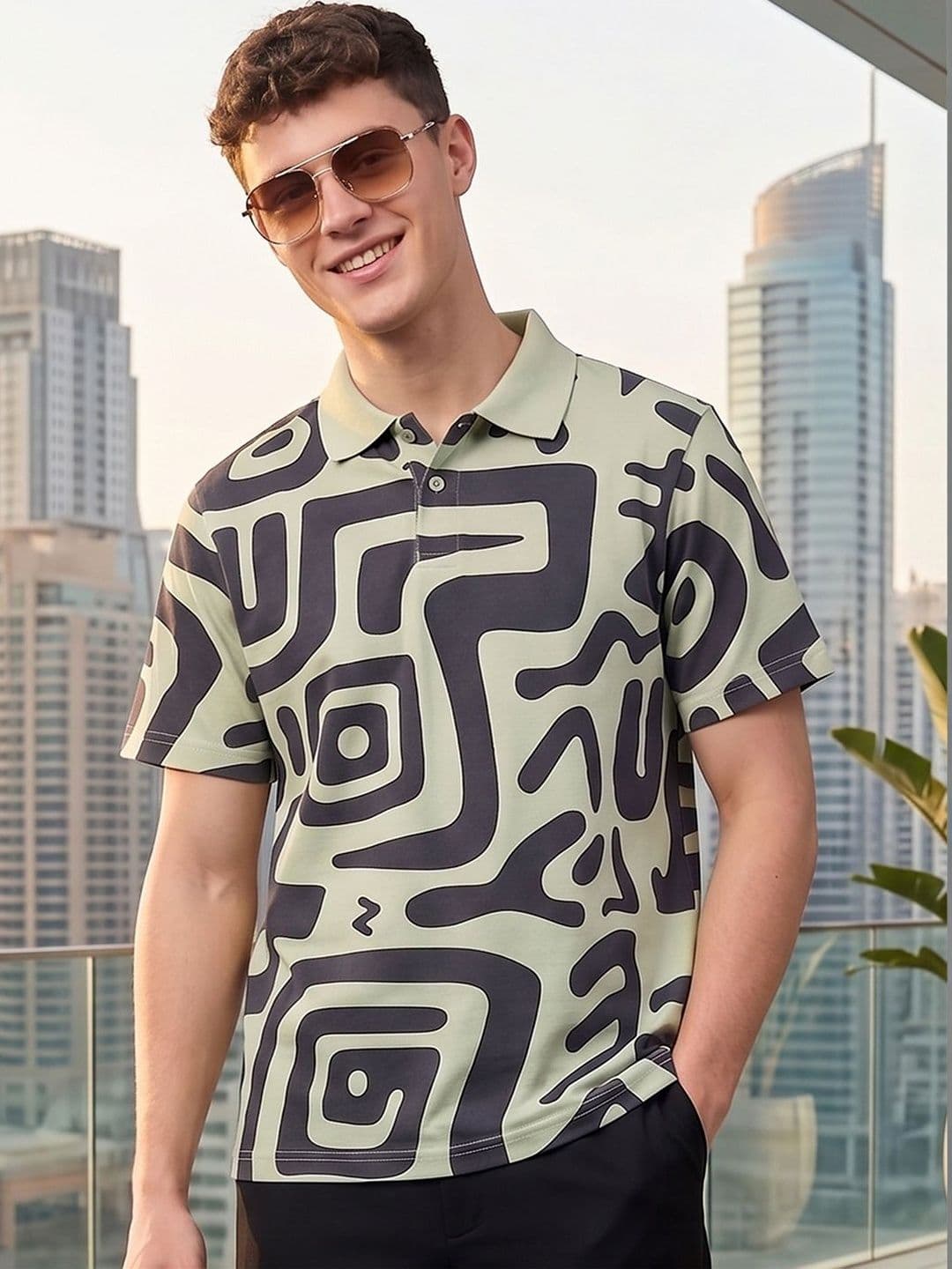 Mast & Harbour Men Printed Polo Collar T-shirt - view 1