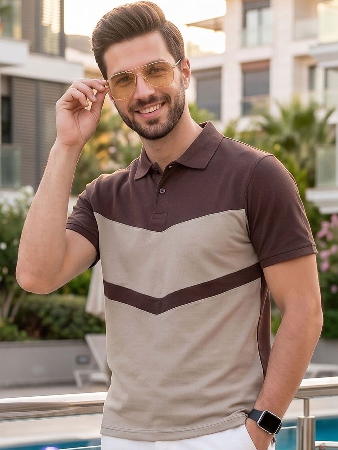 Mast & Harbour Men Colourblocked Polo Collar T-shirt - view 1