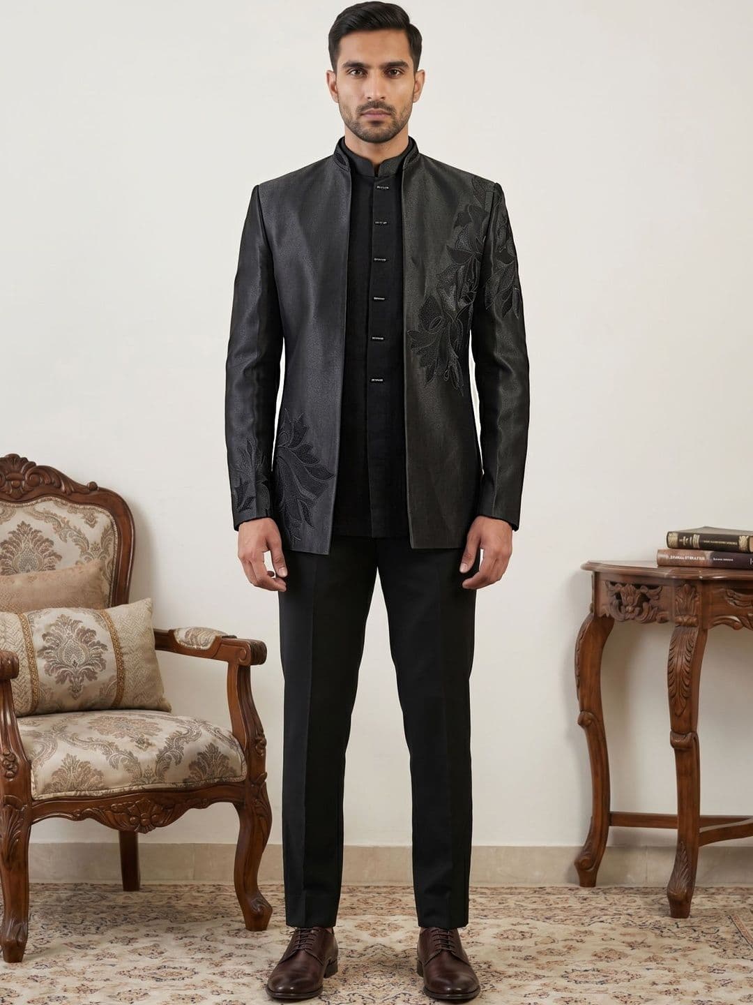 Jompers Embroidered Mandarin Collar Sherwani Set - view 1