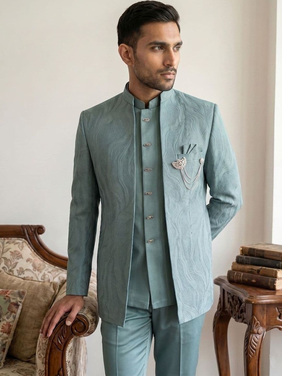 Jompers Embroidered Mandarin Collar Sherwani Set - view 1
