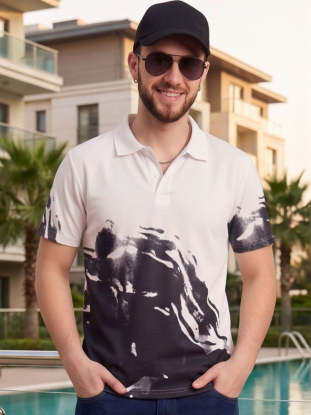 Mast & Harbour Men Printed Polo Collar T-shirt - view 1