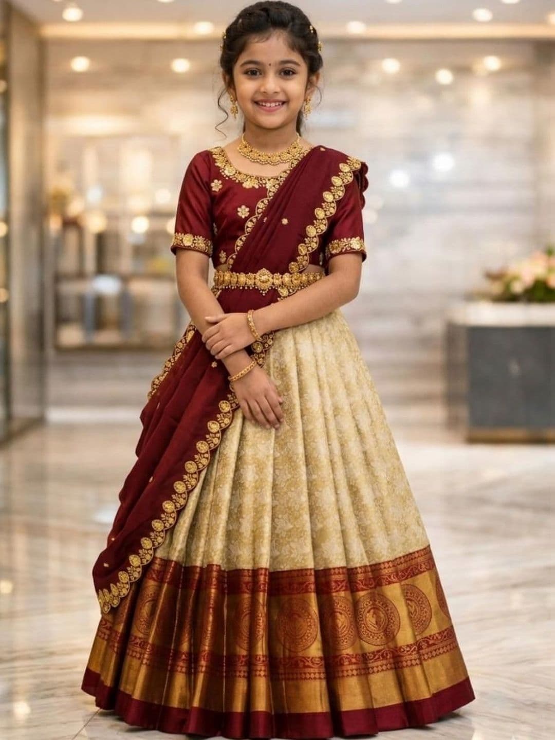 KALINI Girls Embellished Ready to Wear Lehenga & Blouse With Dupatta - view 1