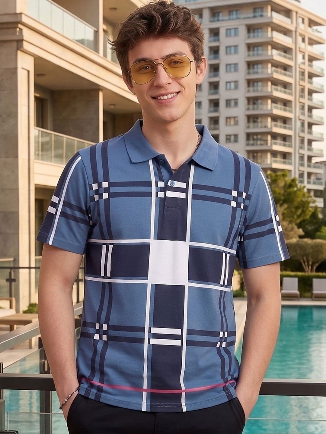 Mast & Harbour Men Checked Polo Collar T-shirt - view 1