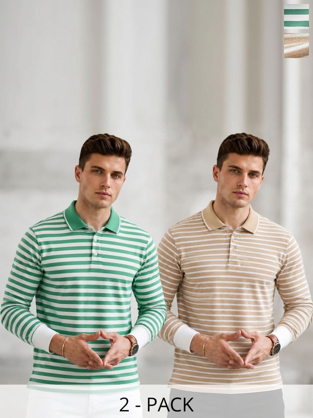 MACK JONNEY Men 2 Striped Polo Collar T-shirt - view 1