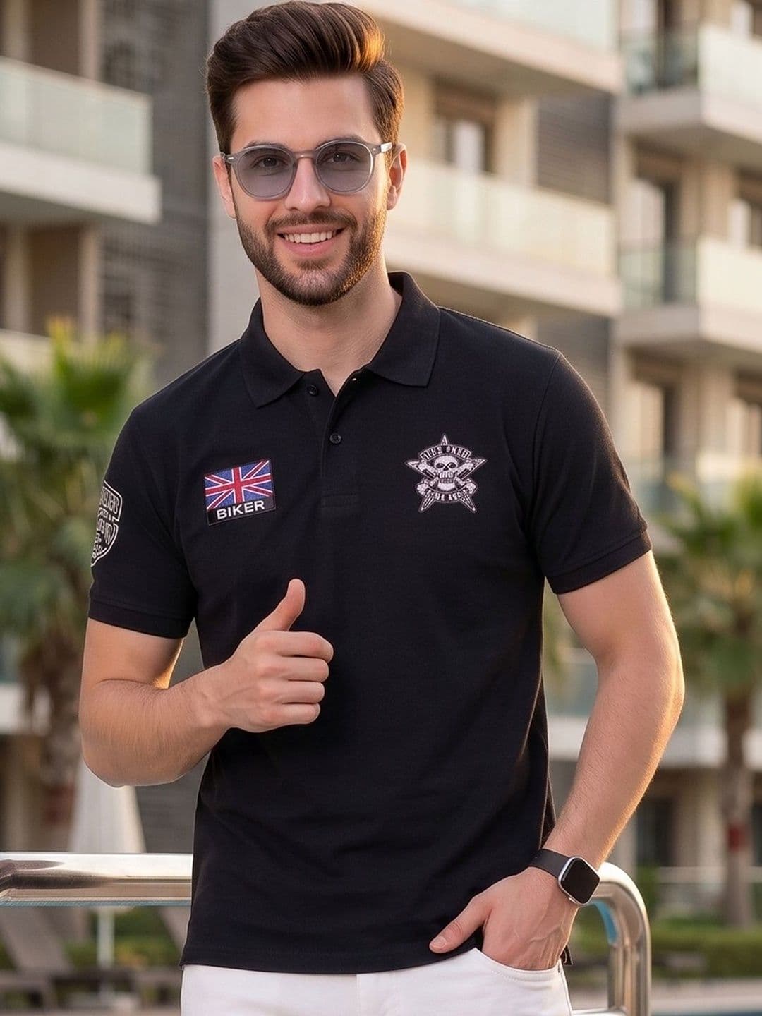 Mast & Harbour Men Biker Printed Polo Collar T-shirt - view 1