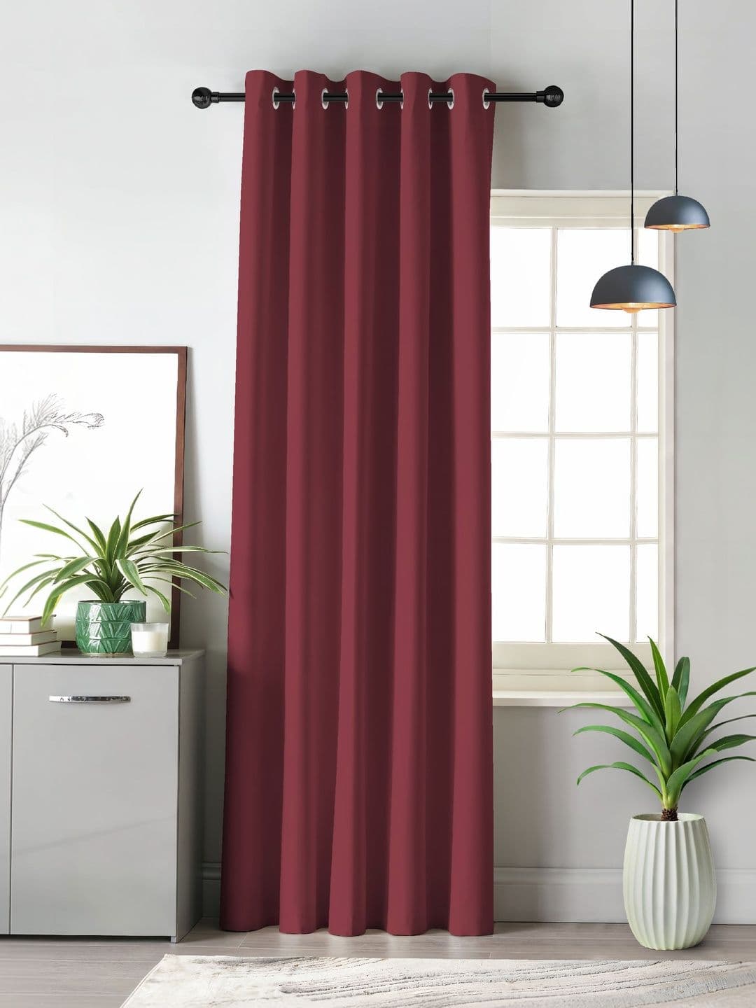 CASABLEU Burgundy Black Out Long Door Curtain - view 1