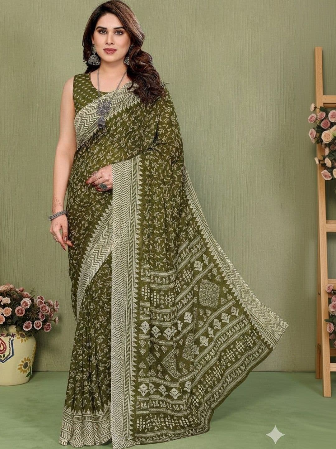 Sangria Ethnic Motifs Poly Georgette Handloom Saree - view 1