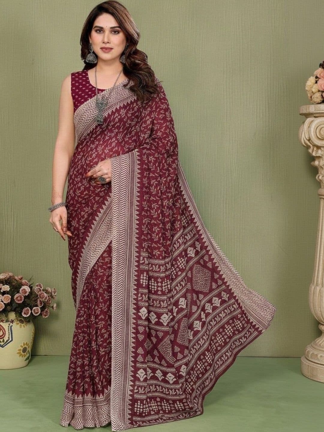 Sangria Ethnic Motifs Poly Georgette Saree - view 1
