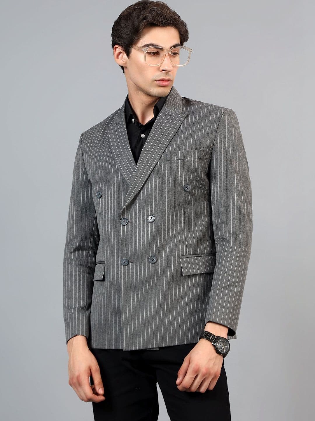 Rb rajniti Blazer Striped Notched Lapel Double-Breasted Tailored Fit Formal Blazers - view 1