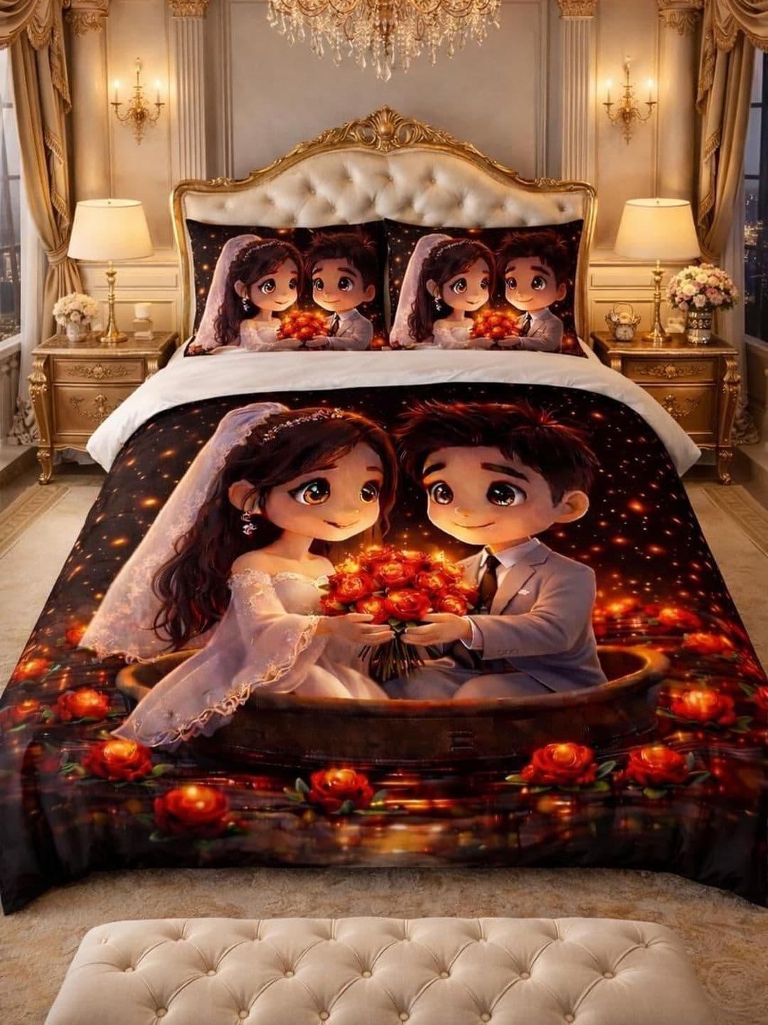 RAHESI HOME Multicoloured Conversational 220 TC King Bedsheet with 2 Pillow Covers - view 1