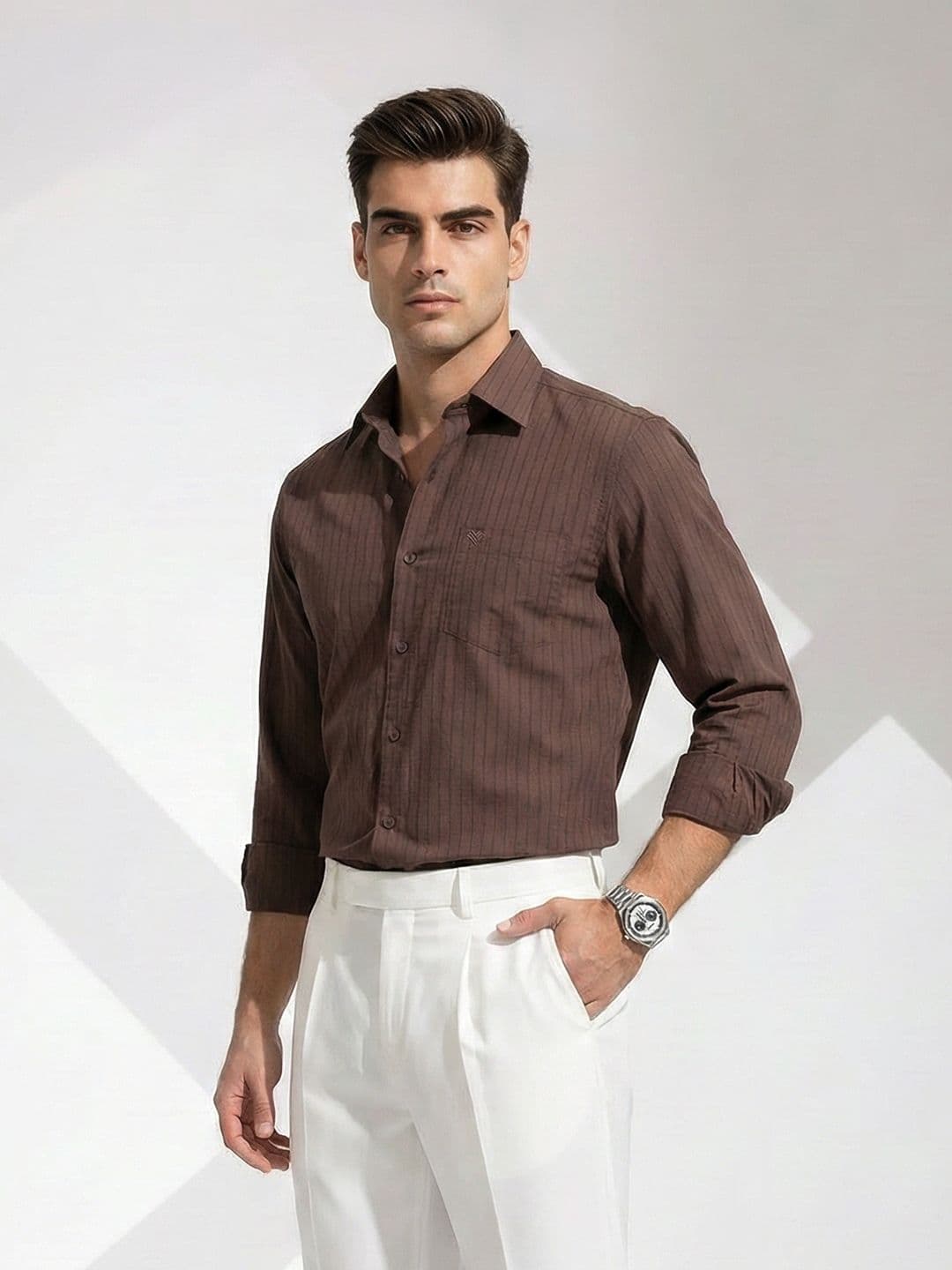 INVICTUS Vertical Striped Slim-Fit Pure Cotton Formal Shirt - view 1