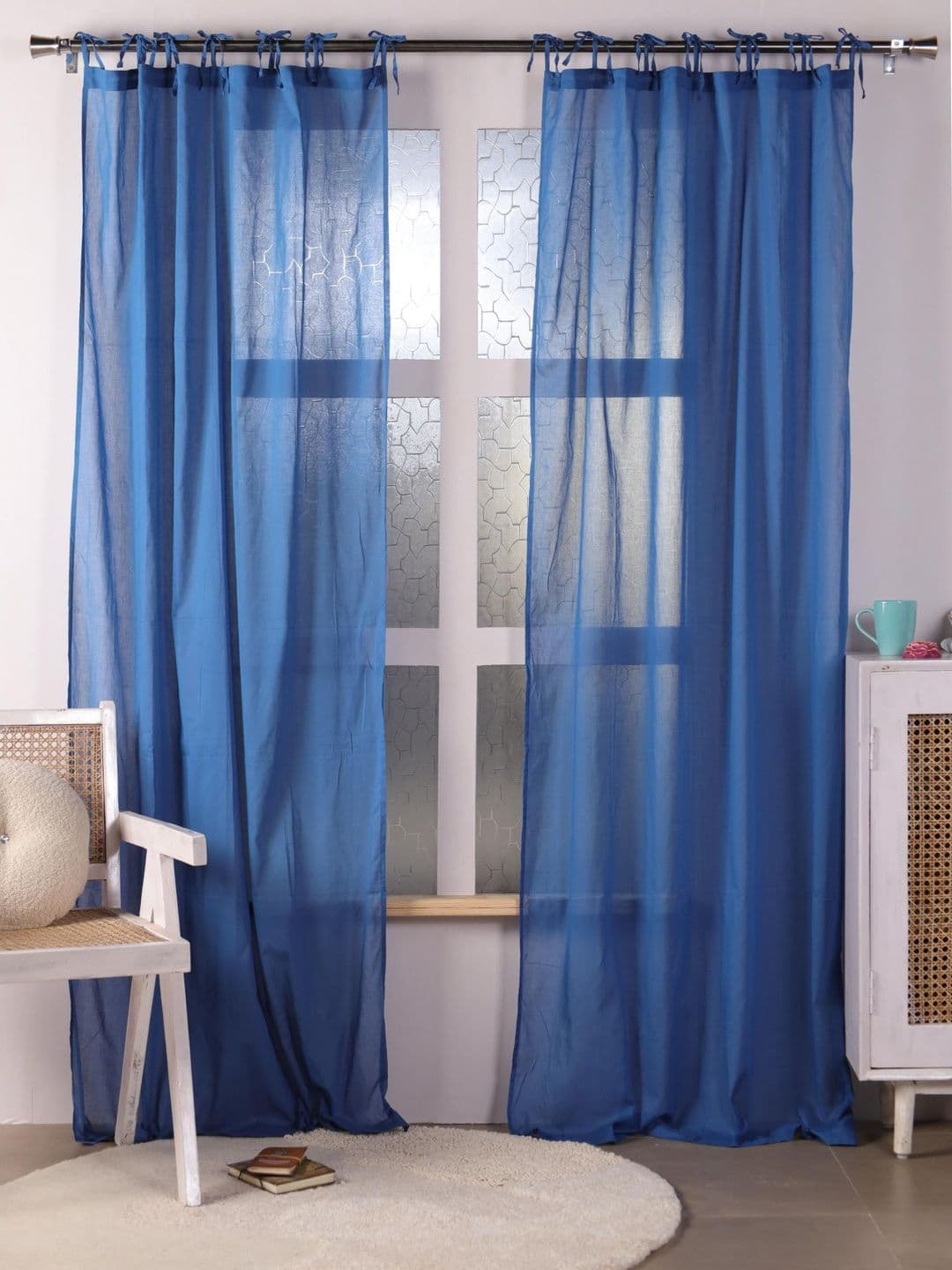 Gulaab Jaipur Blue Set of 2 Sheer Window Curtain - view 1