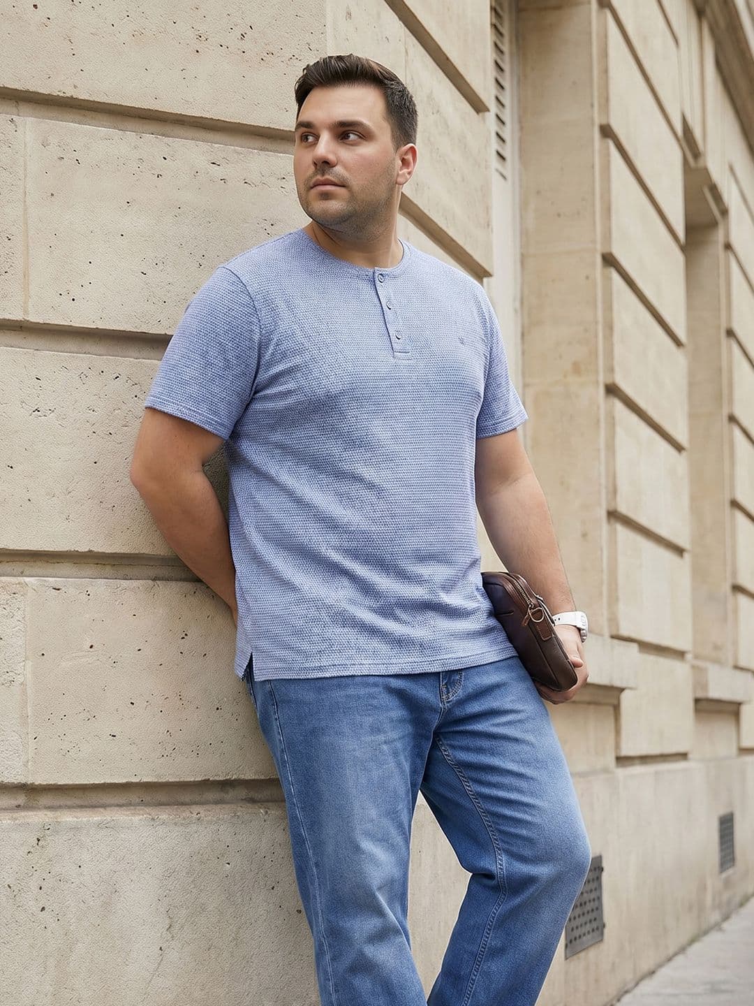 Sztori Plus Size Henley Neck Pure Cotton T-shirt - view 1