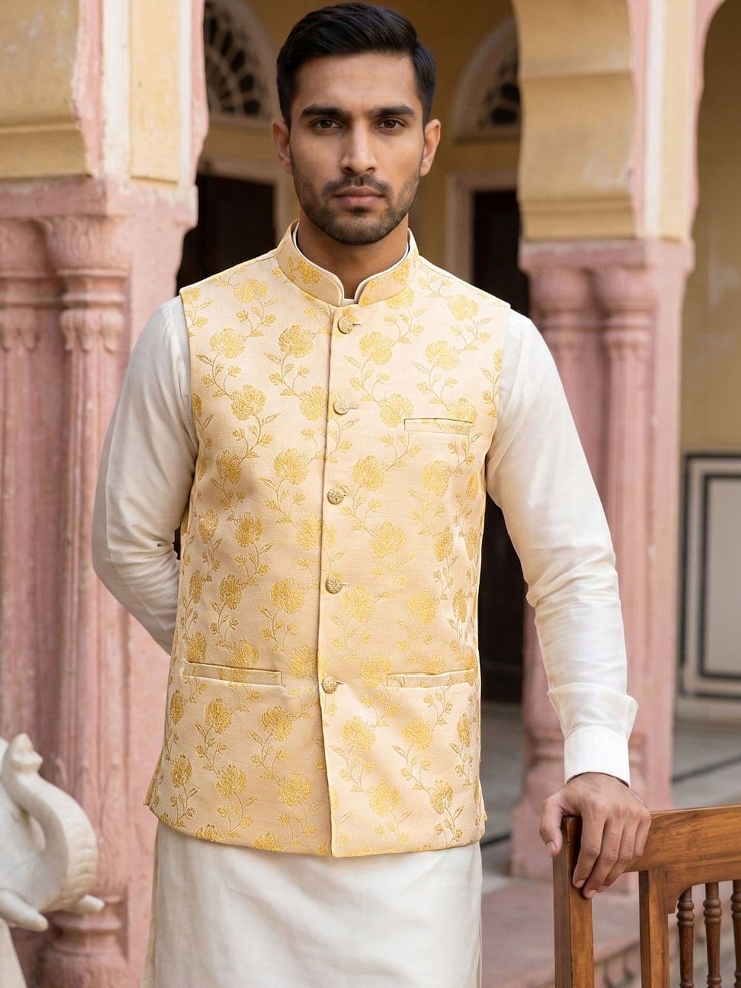 Jompers Printed Satin Nehru Jackets - view 1