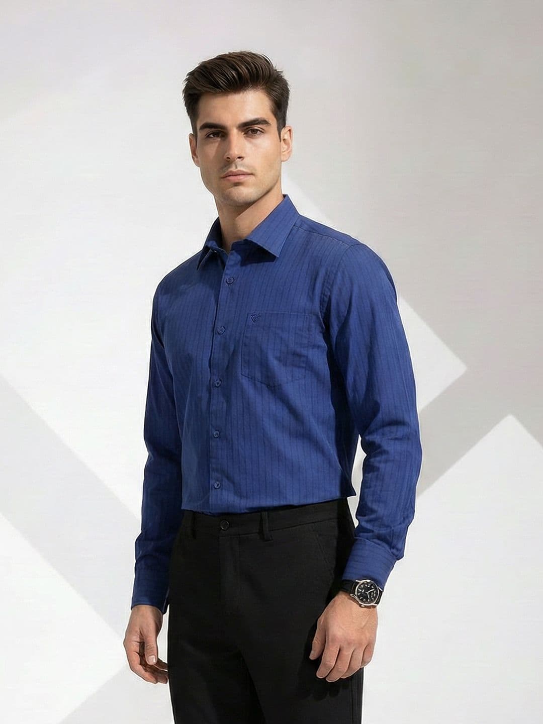 INVICTUS Vertical Striped Slim-Fit Pure Cotton Formal Shirt - view 1