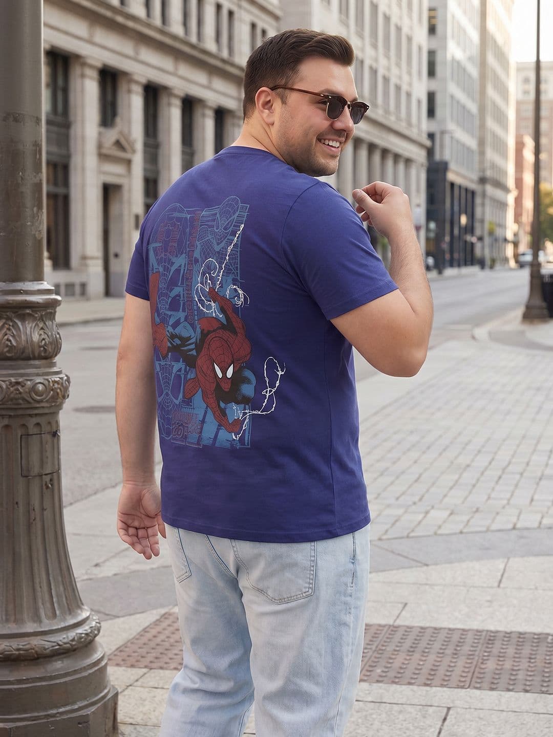 Sztori Plus Size Spider Man Printed Cotton T-shirt - view 1