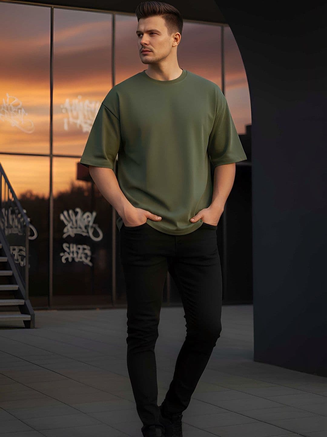 SYMBLANCE Men Printed Drop-Shoulder Sleeves T-shirt - view 1